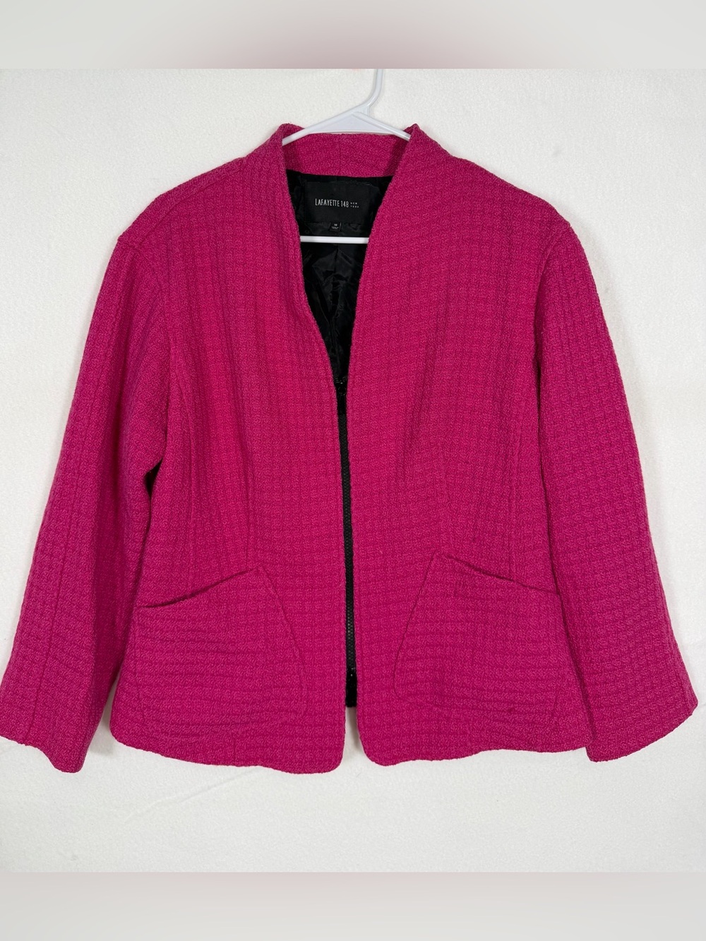 Lafayette 148 New York Magenta Front Zip Tweed Jacket